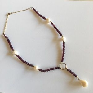 Baroque Pearl Garnet Gold Necklace